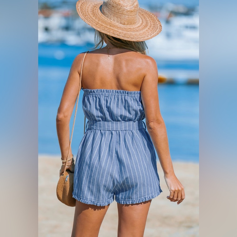 Cupshe Striped Micro Ruffle Tube Top Romper - Picture 2 of 4